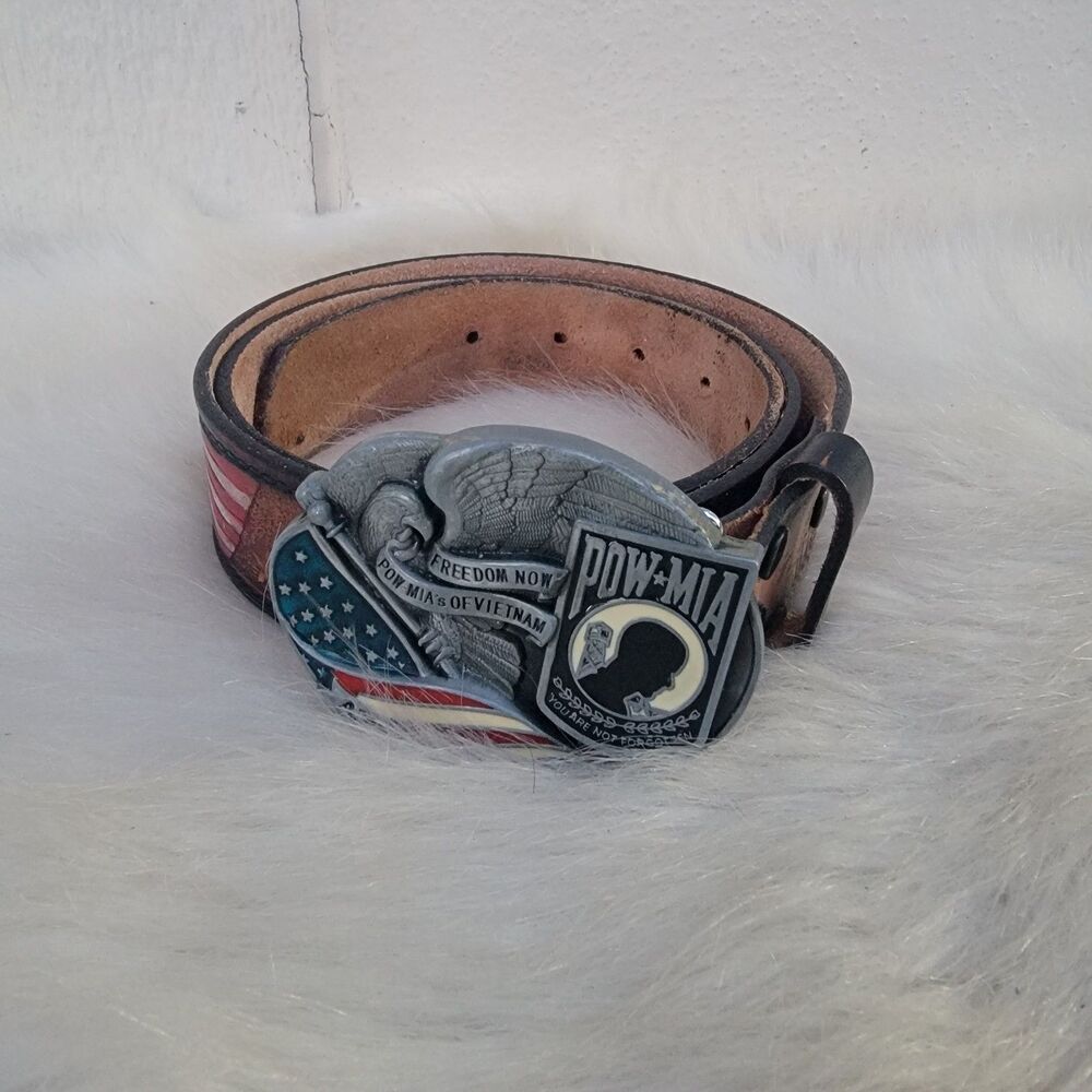 American heroes USA stars and stripes leather belt  Sz Large patriotic pow mia